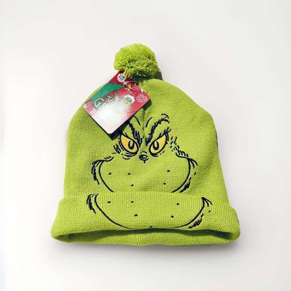How The Grinch Stole Christmas Dr. Seuss Cartoon Character Grin Beanie Hat Adult